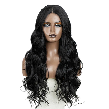 Black Middle Part Long Wavy 30" Body Synthetic Lace Front Wigs