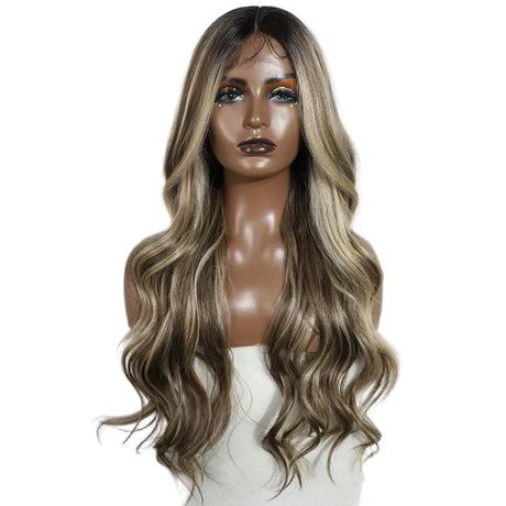 Highlight Blonde Middle Part Long Wavy 30" Body Synthetic Lace Front Wigs