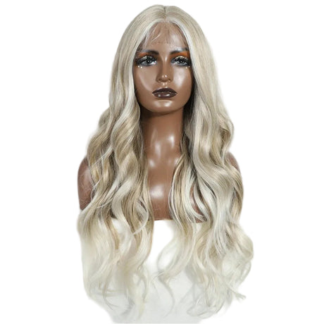 White Middle Part Long Wavy 30" Body Synthetic Lace Front Wigs