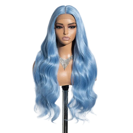Blue Middle Part Long Wavy 30" Body Synthetic Lace Front Wigs