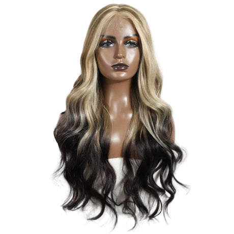 White Black Middle Part Long Wavy 30" Body Synthetic Lace Front Wigs