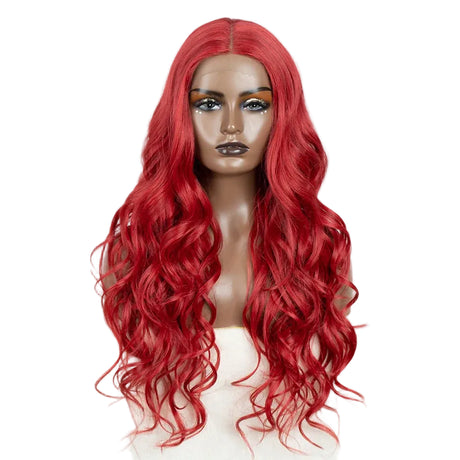 Red Middle Part Long Wavy 30" Body Synthetic Lace Front Wigs