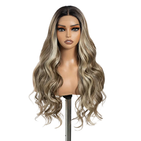 Light Brown Middle Part Long Wavy 30" Body Synthetic Lace Front Wigs