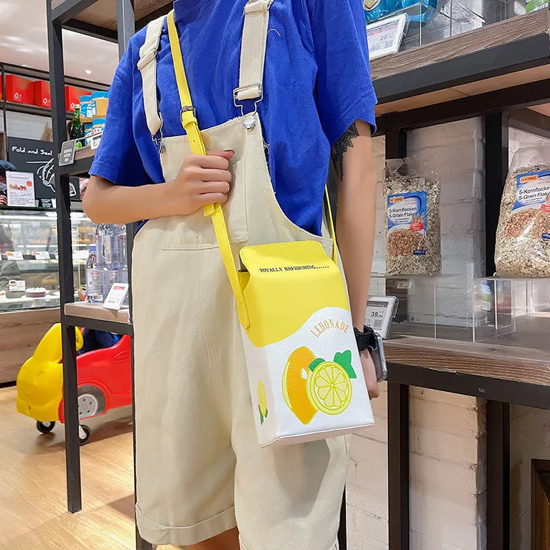 Model using Milk Box Shape Shoulder Bag