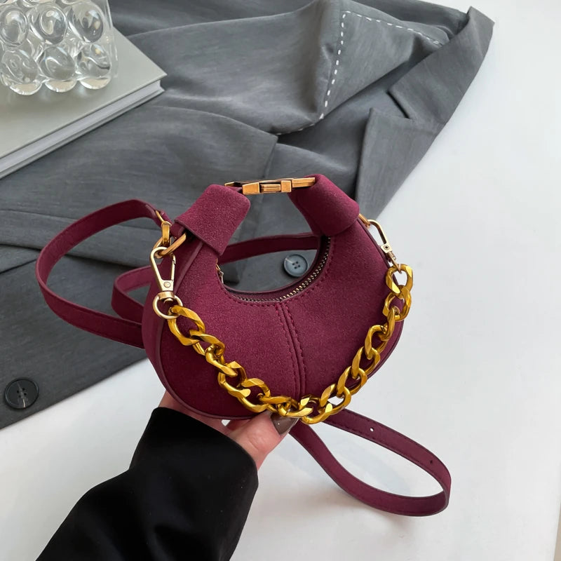 Maroon Mini PU Leather Saddle Shoulder Bag for Women