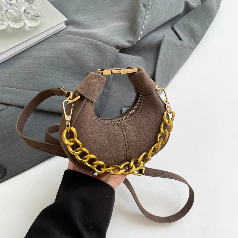Brown Mini PU Leather Saddle Shoulder Bag for Women