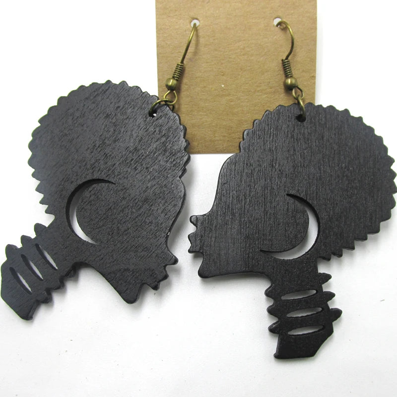 Minimalist African Girl Wooden Earrings