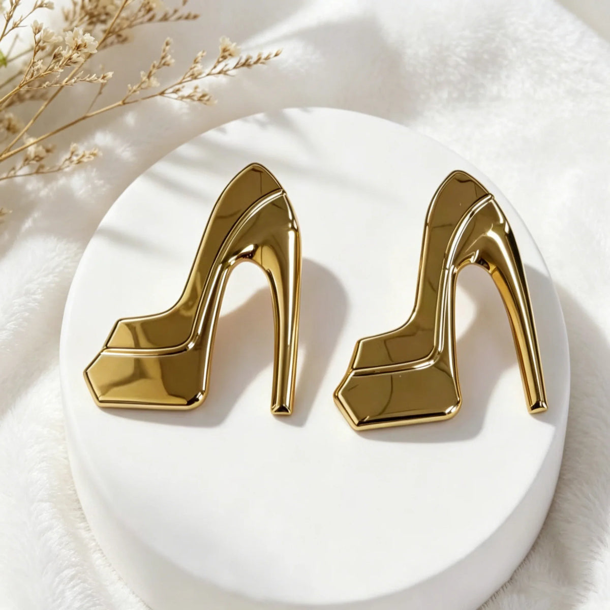 Minimalist High Heel Shaped Glossy Metal Stud Earrings