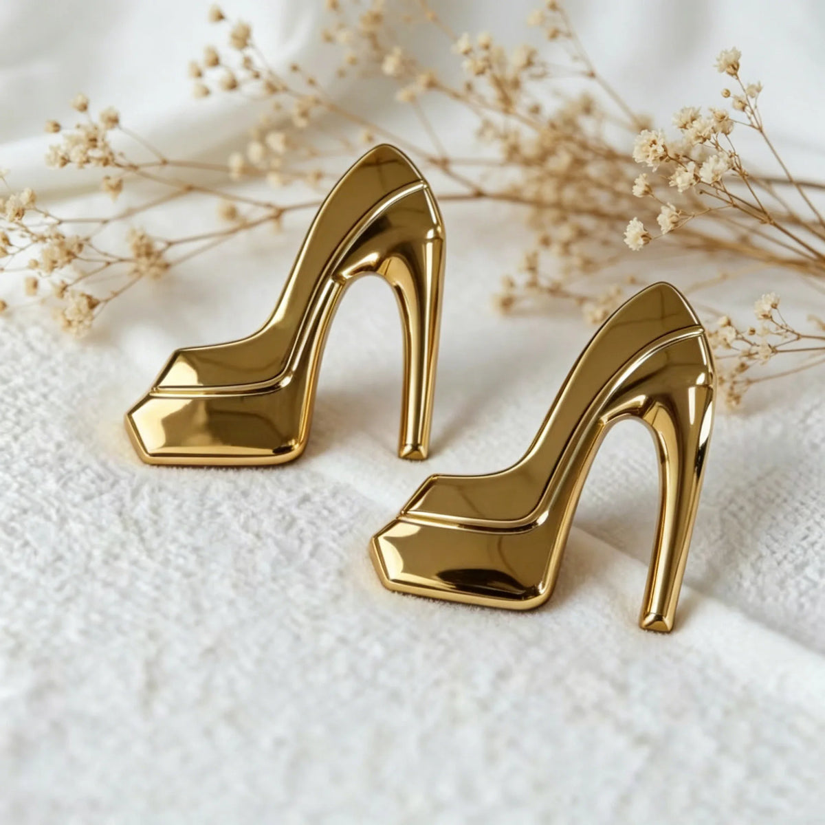 Minimalist High Heel Shaped Glossy Metal Stud Earrings