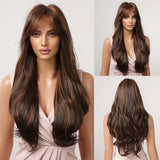 Mixed Blonde Long Natural Wavy with Bang Synthetic Wigs