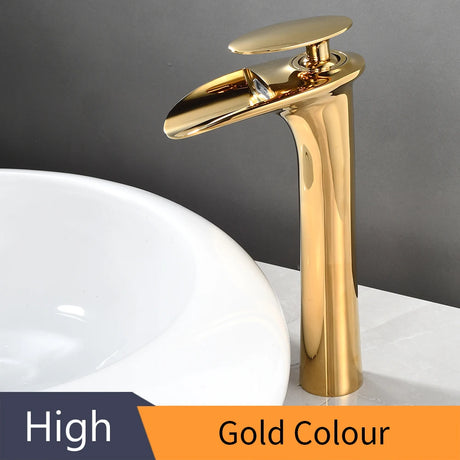 Modern white bathroom waterfall faucet with single hole design and hot/cold mixer