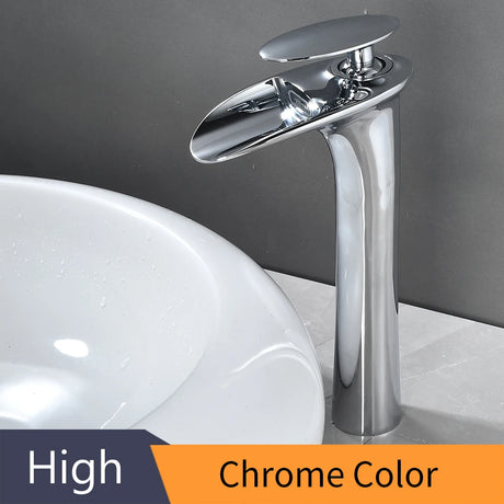 Modern white bathroom waterfall faucet with single hole design and hot/cold mixer
