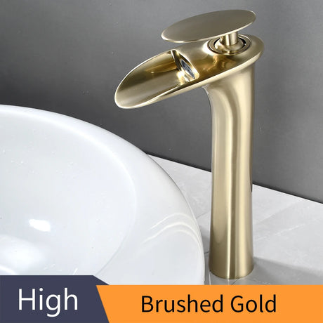 Modern white bathroom waterfall faucet with single hole design and hot/cold mixer
