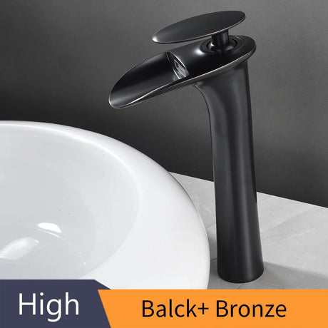 Modern white bathroom waterfall faucet with single hole design and hot/cold mixer