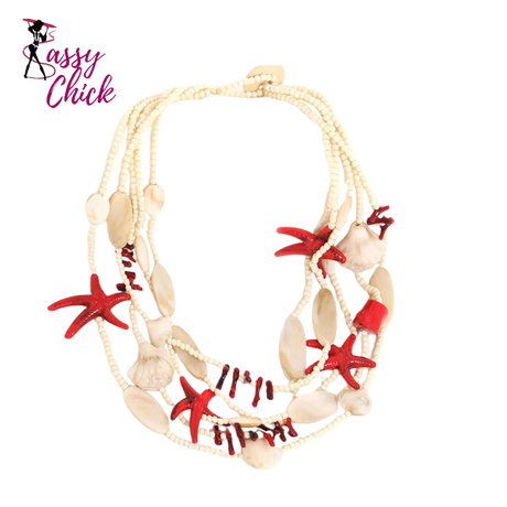 Multi-layer Statement Beaded Starfish Necklace Sassy Chick Logo