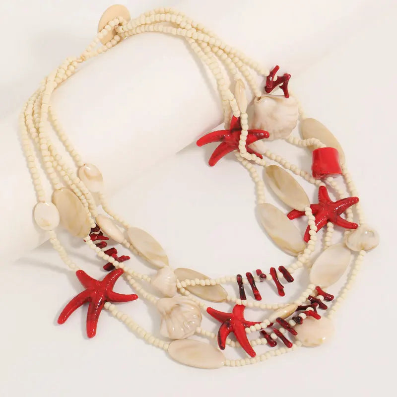Multi-layer Statement Beaded Starfish Necklace