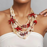 Model Using Multi-layer Statement Beaded Starfish Necklace