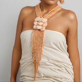 Model Using Multi-layered Handmade Tassel Necklace