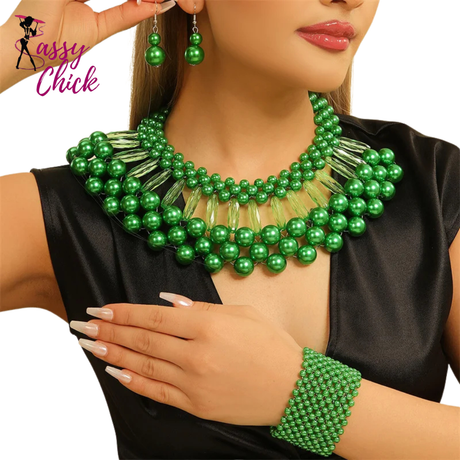 Multi Layer Pearl Party Colorful Jewelry Set Sassy Chick Logo