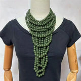 Green Multi Layer Wood Bead Statement Necklace Jewelry