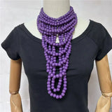 Purple Multi Layer Wood Bead Statement Necklace Jewelry