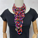 Colorful Multi Layer Wood Bead Statement Necklace Jewelry