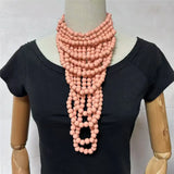 Pink Multi Layer Wood Bead Statement Necklace Jewelry