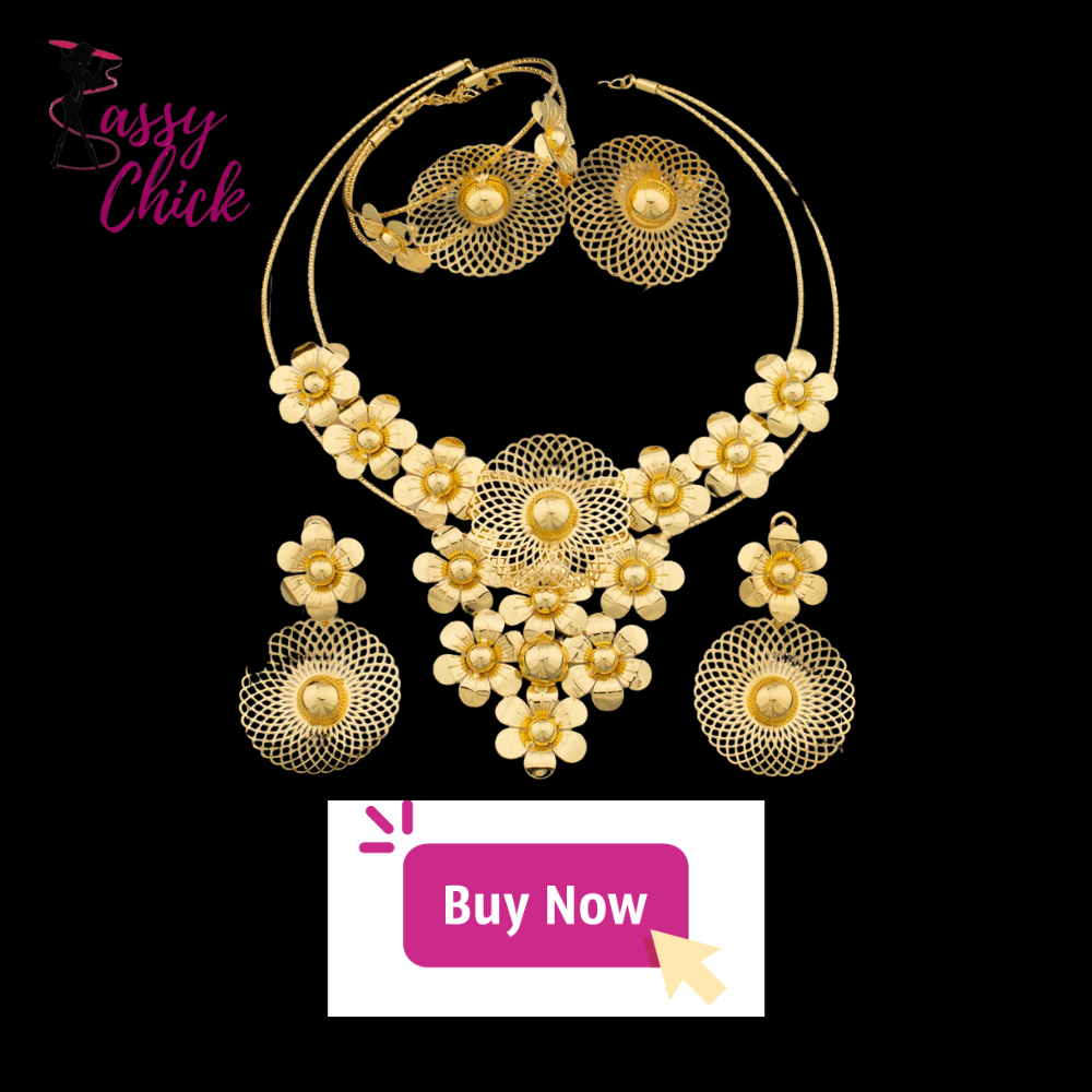 Multiple Gold Plated Flower Design  Jewelry Set