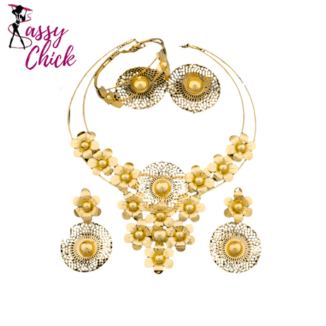 Multiple Gold Plated Flower Design  Jewelry Set Sassy Chick Logo