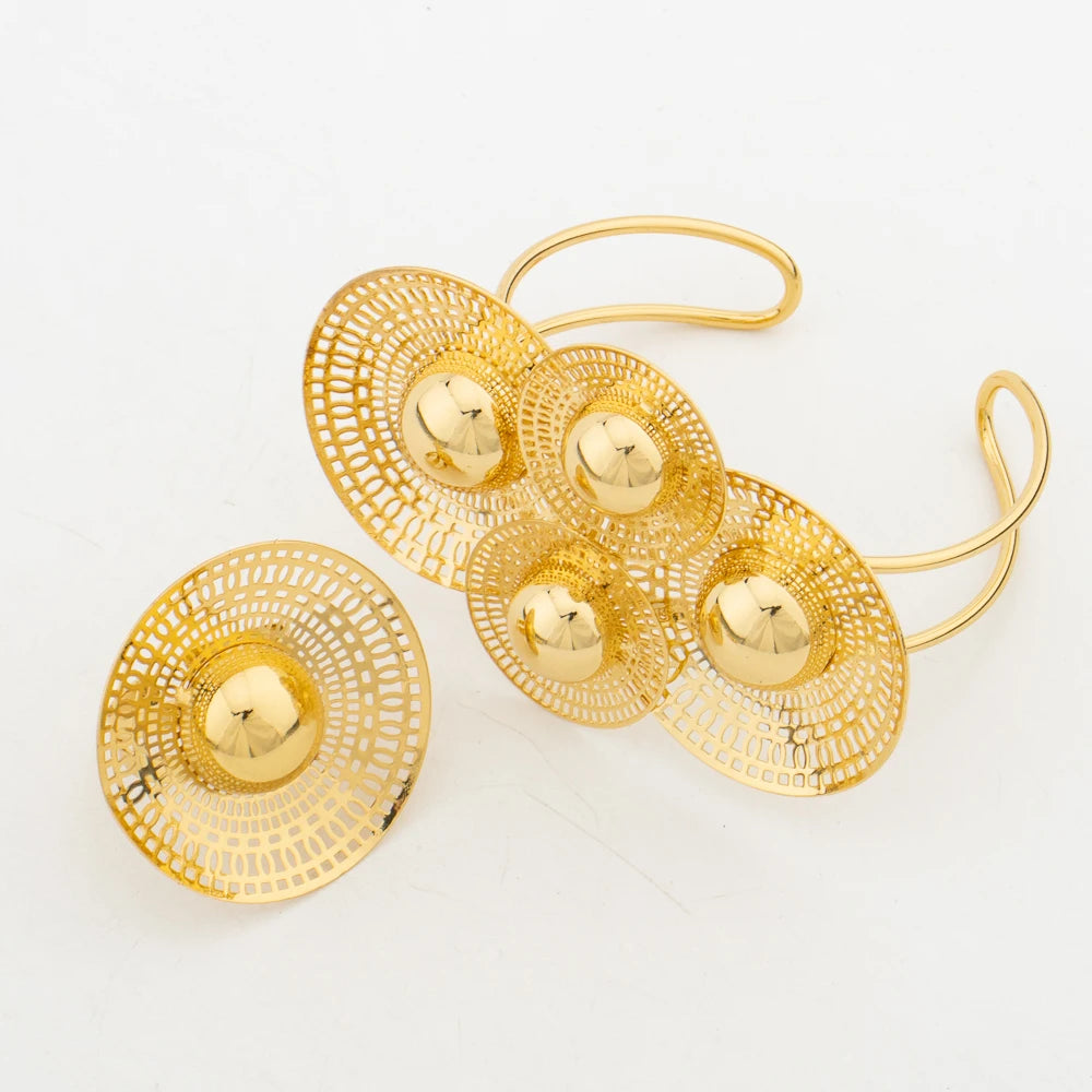 Multiple Gold Plated Flower Design  Jewelry Set bracelet ring