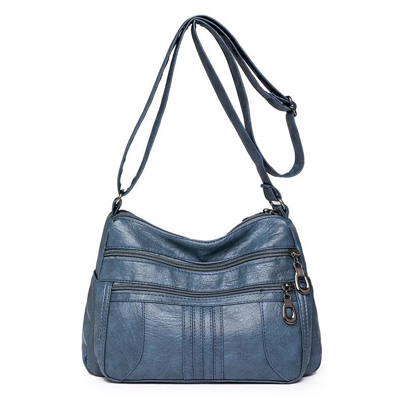 lake blue leather handbag