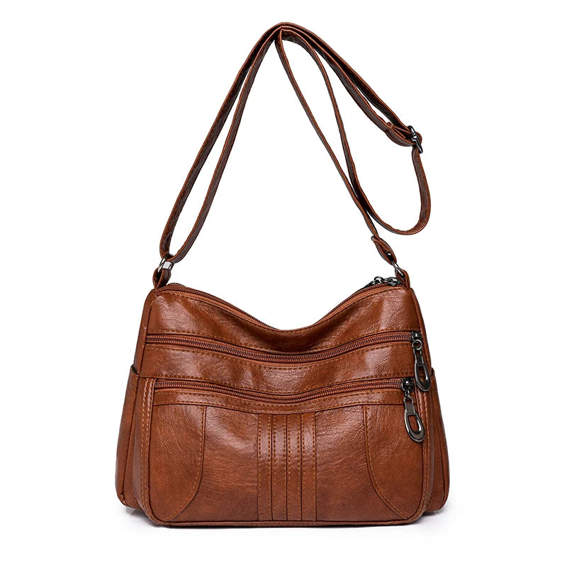 brown leather handbag