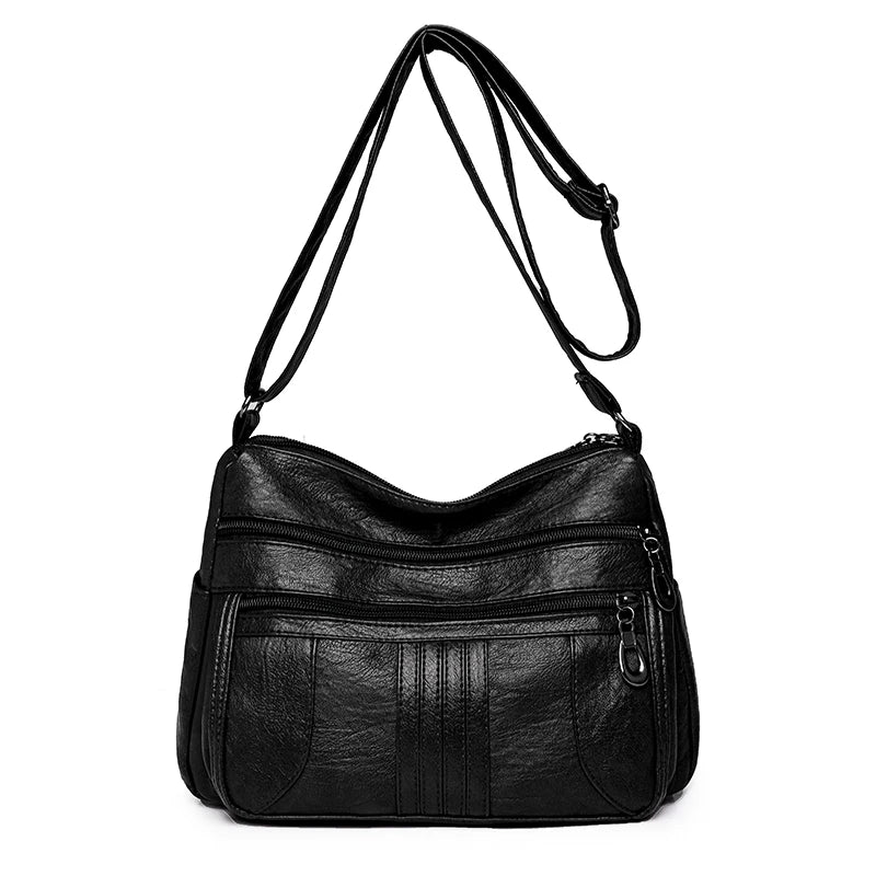 black leather handbag