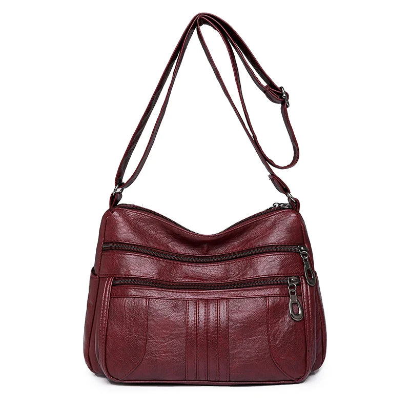 wine red leather handbag