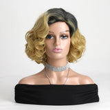 Natural 12 Inch Short Black Gradient Gold Synthetic Wigs