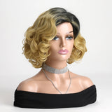 Natural 12 Inch Short Black Gradient Gold Synthetic Wigs