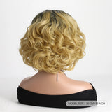 Back of Natural 12 Inch Short Black Gradient Gold Synthetic Wigs