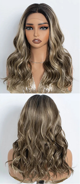 Natural Curly Wavy Highlight Synthetic Lace Front Wigs
