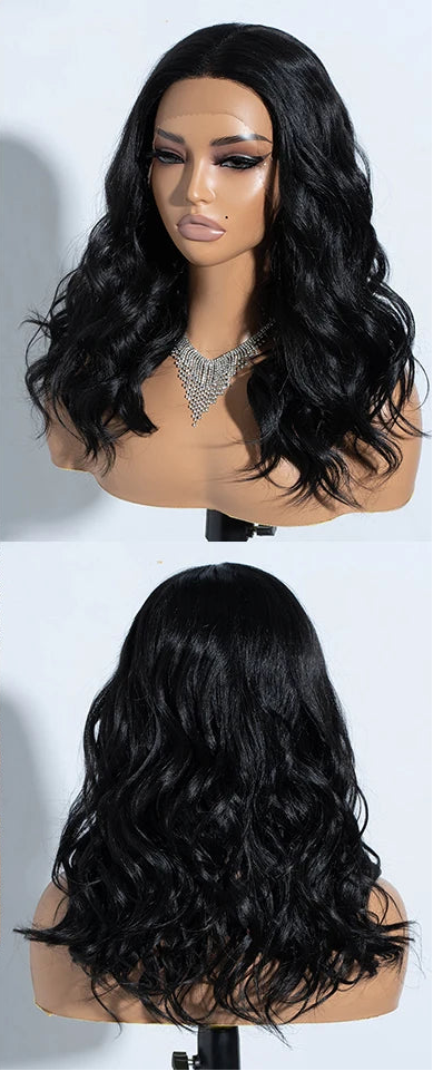 Black Natural Curly Wavy Highlight Synthetic Lace Front Wigs