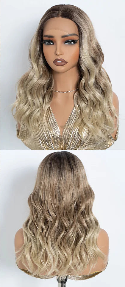 Blonde Natural Curly Wavy Highlight Synthetic Lace Front Wigs