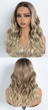 Blonde Natural Curly Wavy Highlight Synthetic Lace Front Wigs