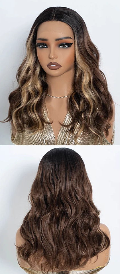 Blonde Natural Curly Wavy Highlight Synthetic Lace Front Wigs