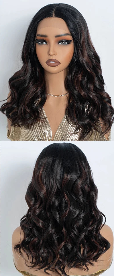 Black Natural Curly Wavy Highlight Synthetic Lace Front Wigs