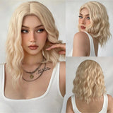 Blonde Natural Dark Brown Medium Length Wavy Synthetic Wigs