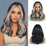 Natural Dark Brown Medium Length Wavy Synthetic Wigs