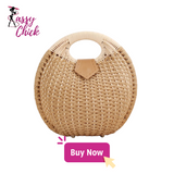 Natural Rattan Handwoven Round Shell Handbag