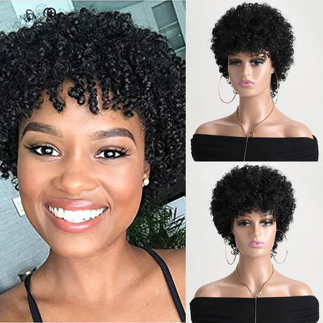 Natural Short Curly Black Hair Heat Resistant Synthetic Wigs