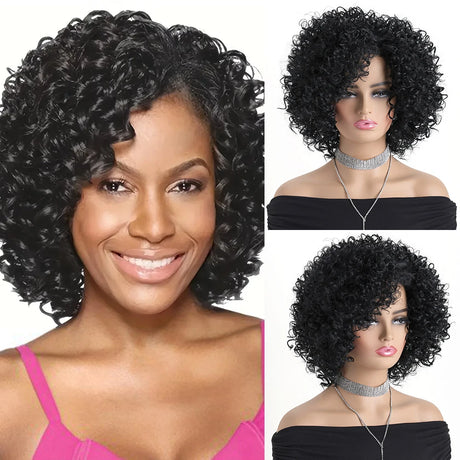 Natural Short Curly Black Hair Heat Resistant Synthetic Wigs