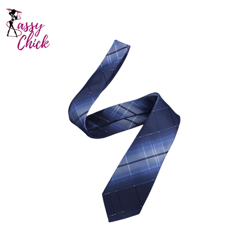 Navy Blue Black Thin Tie Striped Necktie Sassy Chick Logo