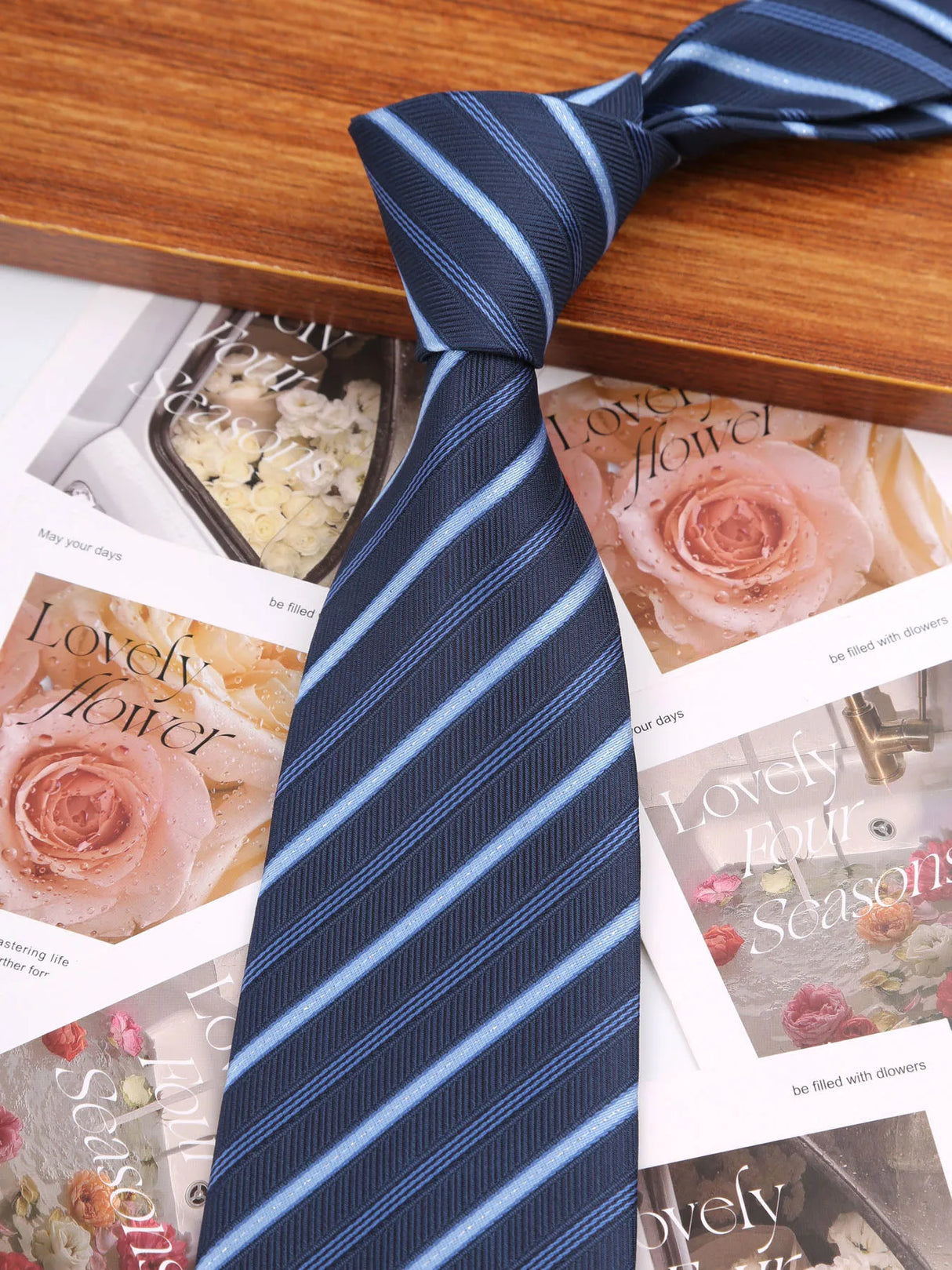 Blue Navy Blue Black Thin Tie Striped Necktie
